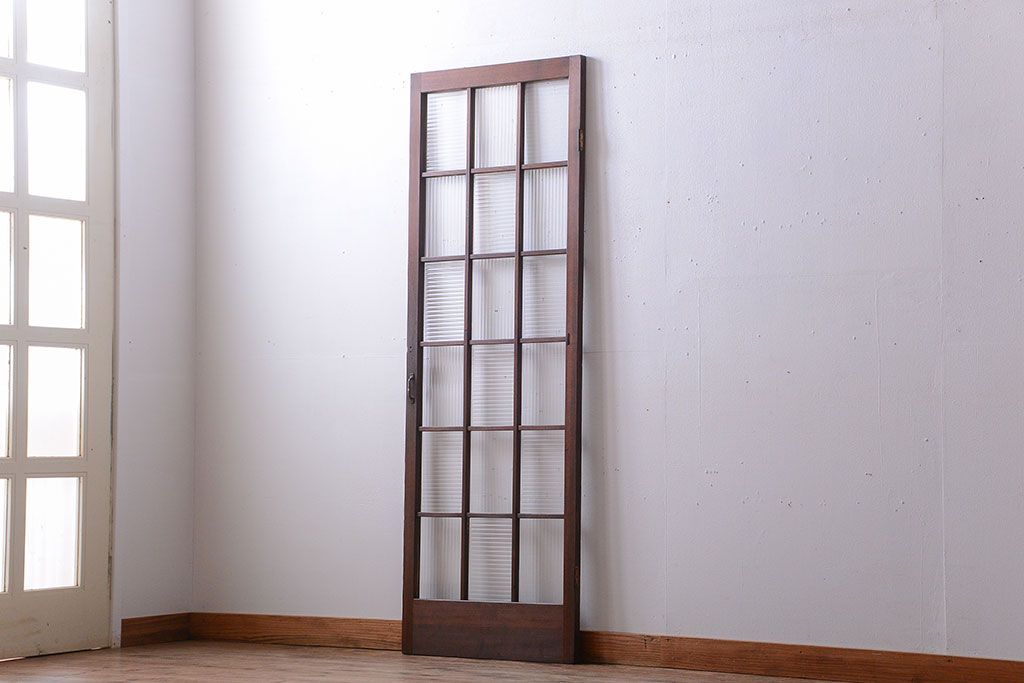 和製アンティーク　モールガラス入り!レトロな格子ドア