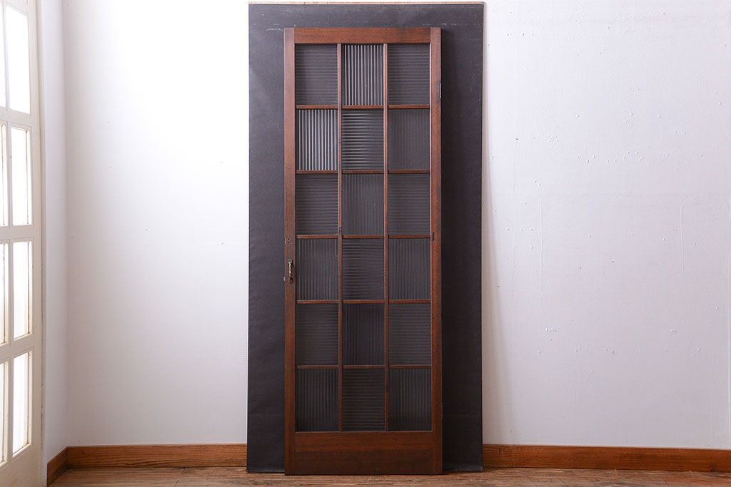 和製アンティーク　モールガラス入り!レトロな格子ドア