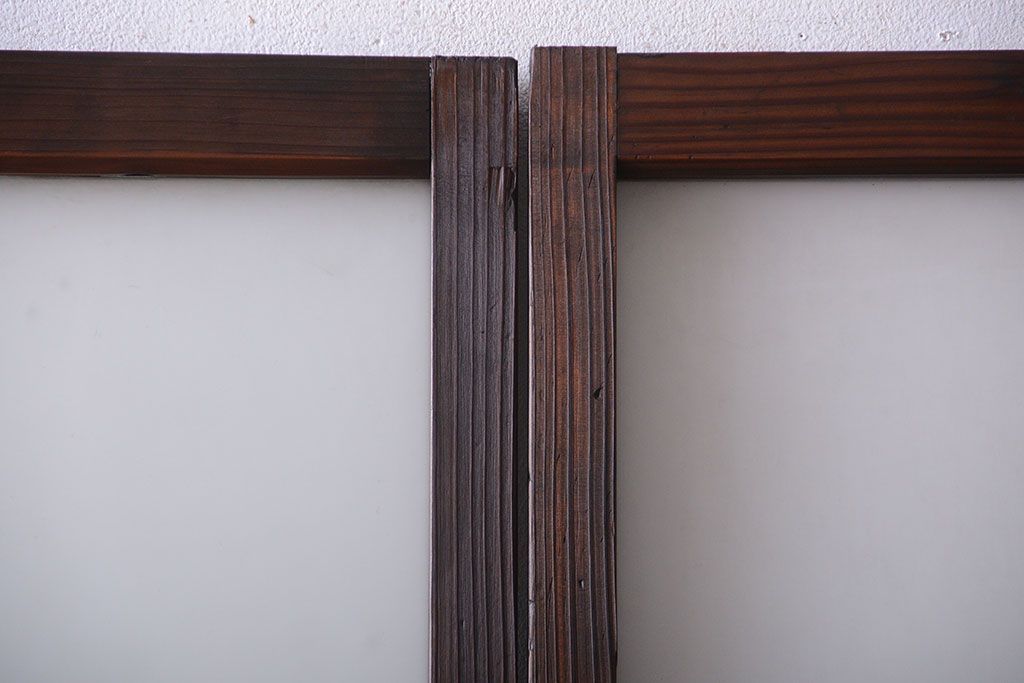 古民具・骨董　古い木が味わい深いガラス戸2枚セット(1)