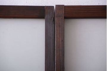 古民具・骨董　古い木が味わい深いガラス戸2枚セット(1)