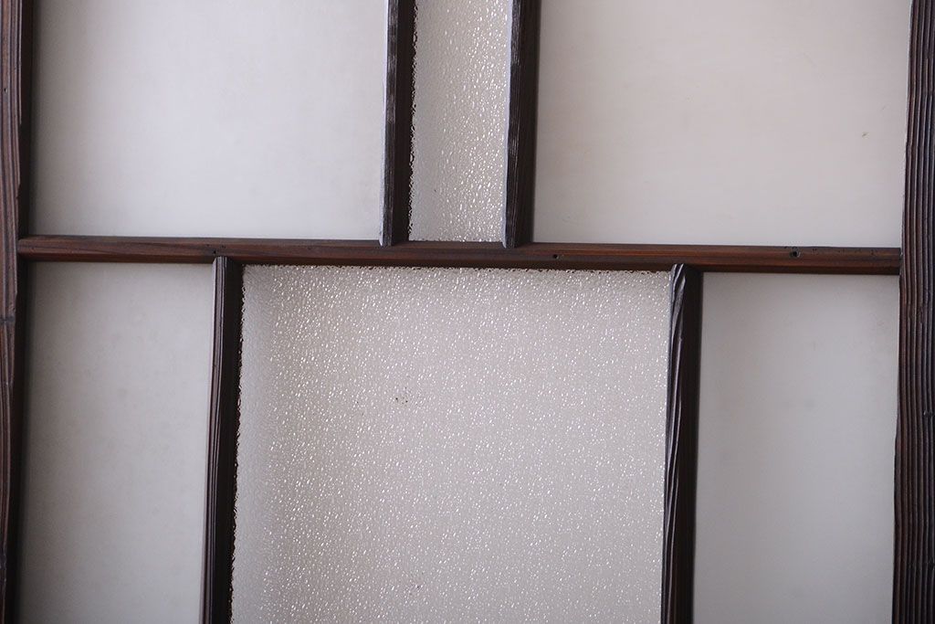 古民具・骨董　古い木が味わい深いガラス戸2枚セット(1)