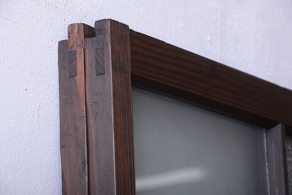 古民具・骨董　古い木が味わい深いガラス戸2枚セット(1)