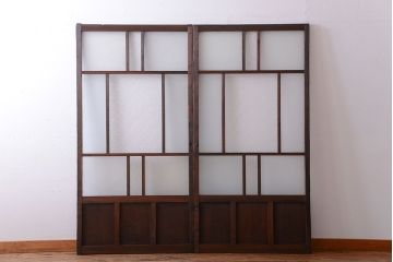 古民具・骨董　古い木が味わい深いガラス戸2枚セット(1)