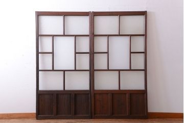 古民具・骨董　古い木が味わい深いガラス戸2枚セット(2)