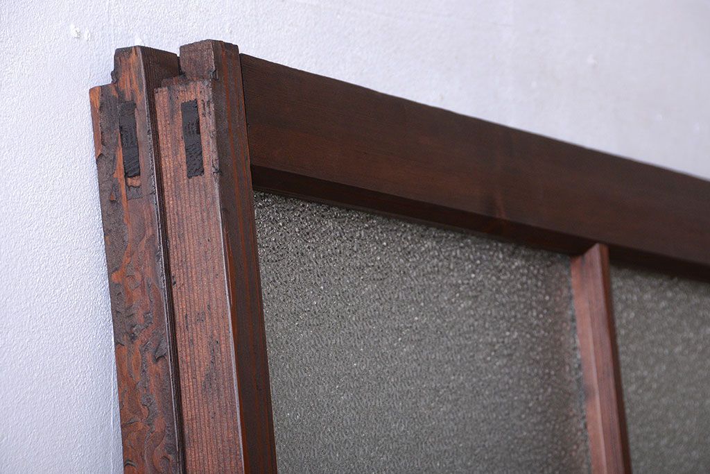 古民具・骨董　古い木が味わい深いガラス戸2枚セット(2)