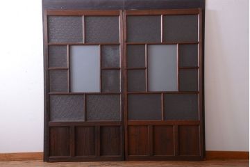 古民具・骨董　古い木が味わい深いガラス戸2枚セット(2)