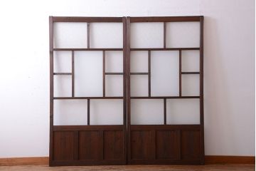 古民具・骨董　古い木が味わい深いガラス戸2枚セット(2)