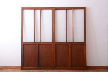 昭和レトロ　モールガラス、すりガラス入り!古い木のガラス引き戸2枚セット