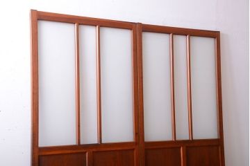 昭和レトロ　モールガラス、すりガラス入り!古い木のガラス引き戸2枚セット