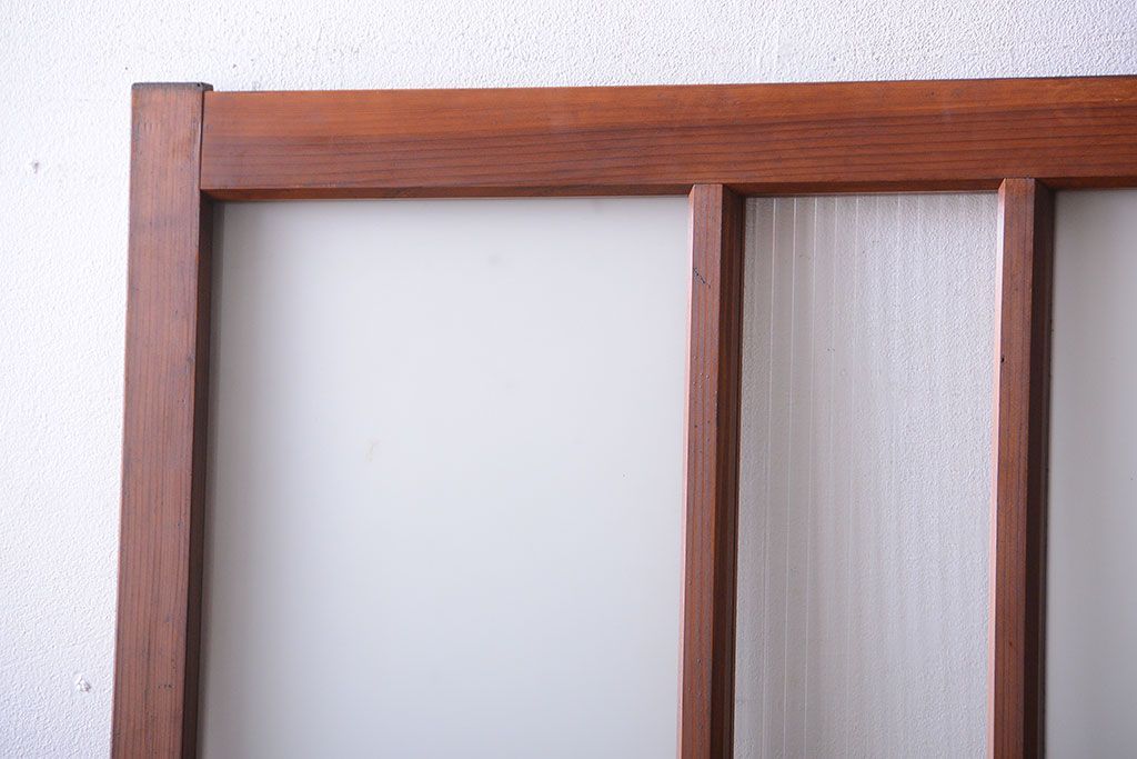 昭和レトロ　モールガラス、すりガラス入り!古い木のガラス引き戸2枚セット