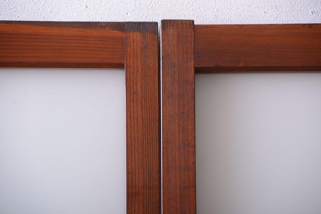 昭和レトロ　モールガラス、すりガラス入り!古い木のガラス引き戸2枚セット