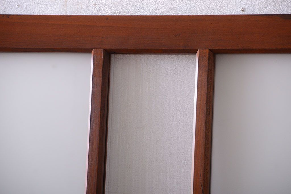 昭和レトロ　モールガラス、すりガラス入り!古い木のガラス引き戸2枚セット