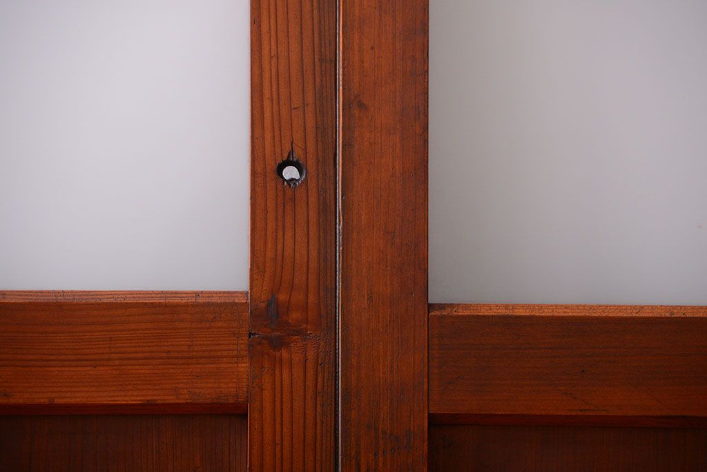 昭和レトロ　モールガラス、すりガラス入り!古い木のガラス引き戸2枚セット