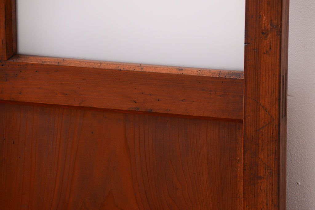 昭和レトロ　モールガラス、すりガラス入り!古い木のガラス引き戸2枚セット