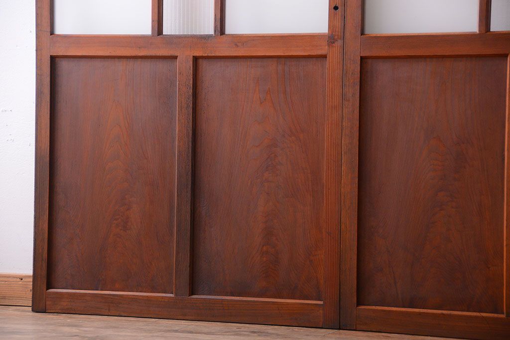 昭和レトロ　モールガラス、すりガラス入り!古い木のガラス引き戸2枚セット