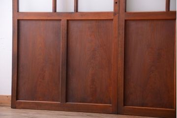 昭和レトロ　モールガラス、すりガラス入り!古い木のガラス引き戸2枚セット