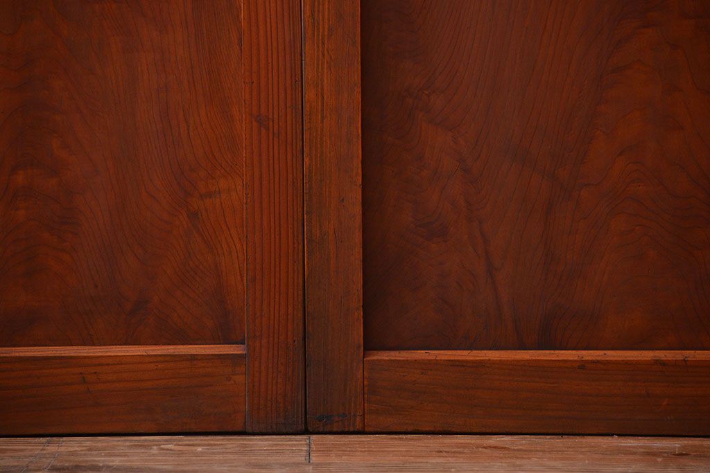 昭和レトロ　モールガラス、すりガラス入り!古い木のガラス引き戸2枚セット