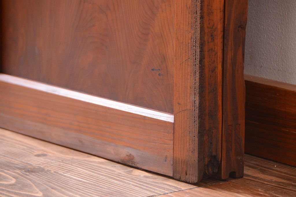 昭和レトロ　モールガラス、すりガラス入り!古い木のガラス引き戸2枚セット