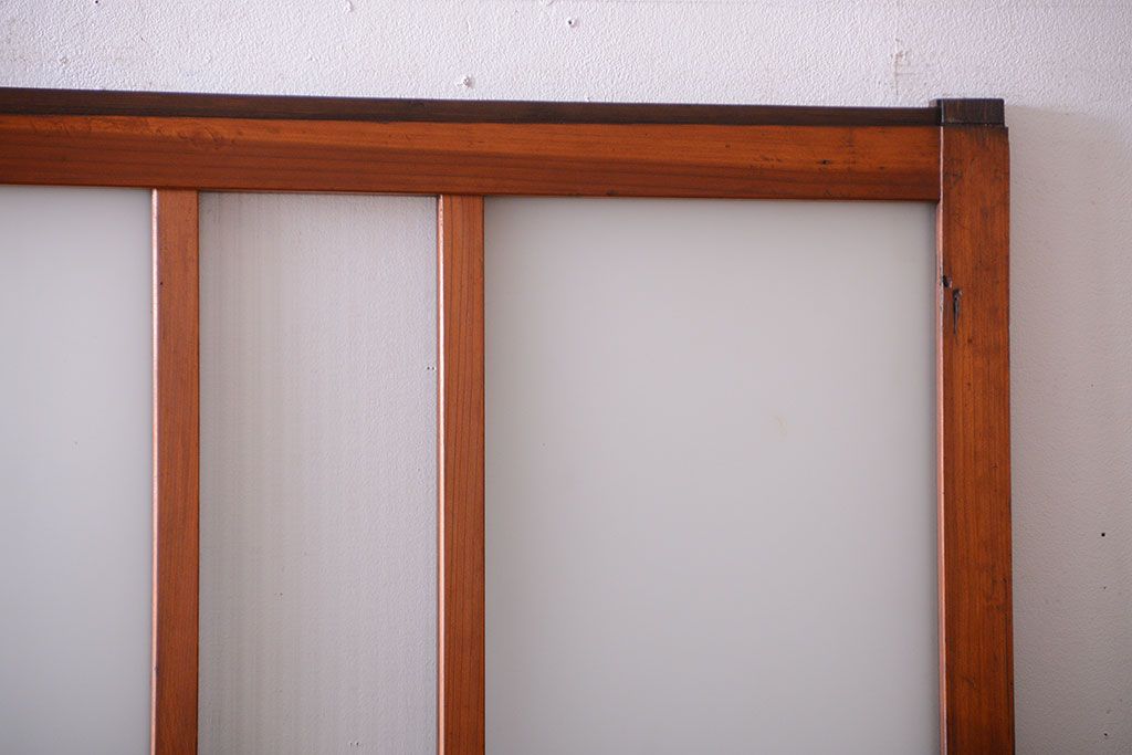 昭和レトロ　モールガラス、すりガラス入り!古い木のガラス引き戸2枚セット