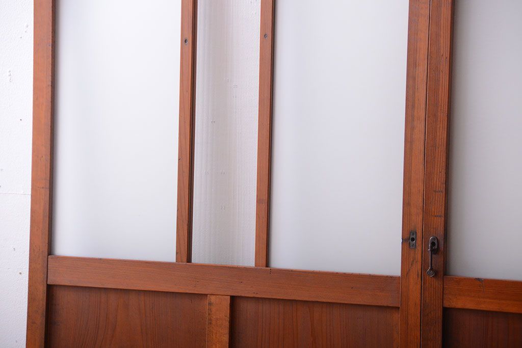 昭和レトロ　モールガラス、すりガラス入り!古い木のガラス引き戸2枚セット