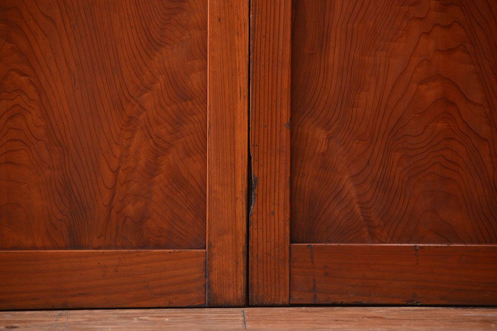 昭和レトロ　モールガラス、すりガラス入り!古い木のガラス引き戸2枚セット