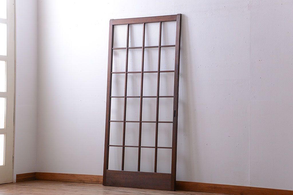 和製アンティーク　モールガラス入り!レトロな格子引き戸