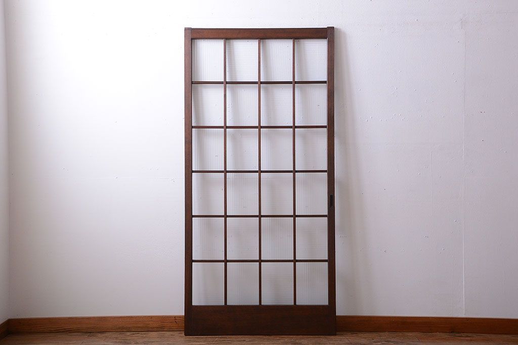 和製アンティーク　モールガラス入り!レトロな格子引き戸