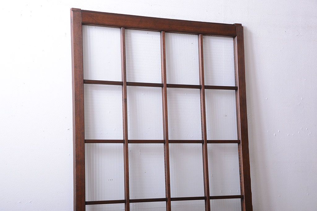 和製アンティーク　モールガラス入り!レトロな格子引き戸