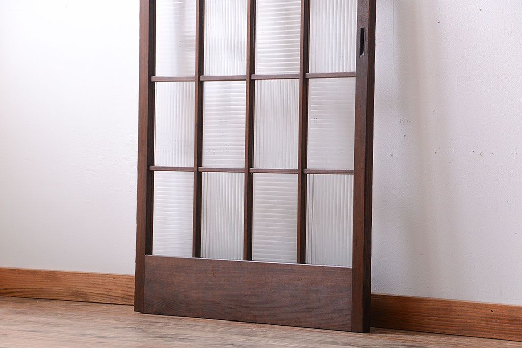 和製アンティーク　モールガラス入り!レトロな格子引き戸