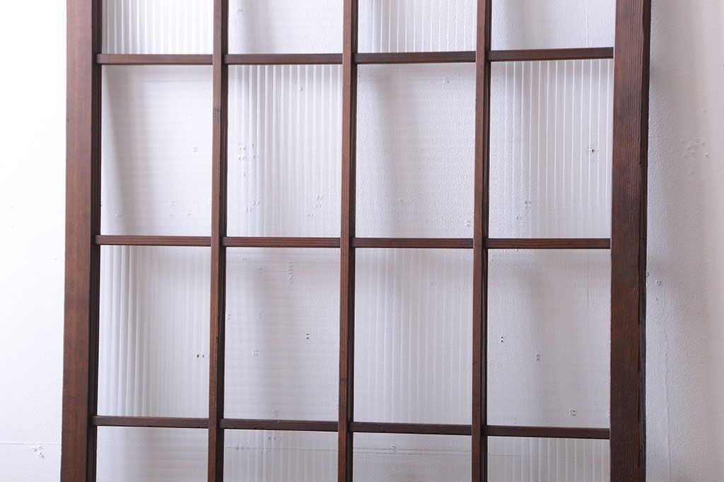 和製アンティーク　モールガラス入り!レトロな格子引き戸