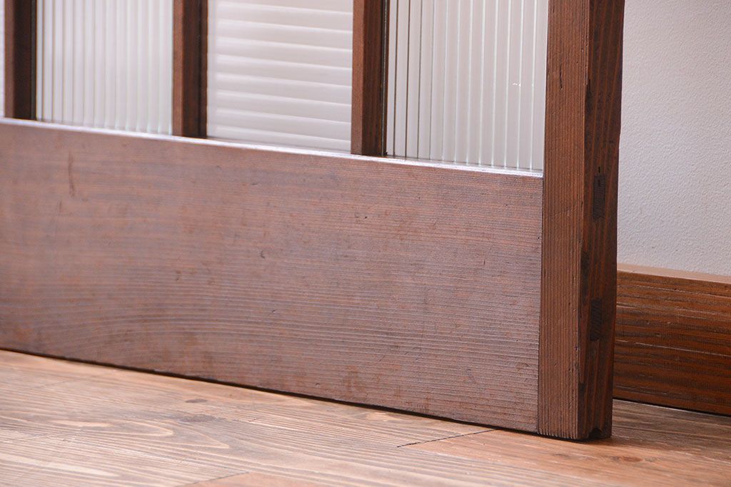 和製アンティーク　モールガラス入り!レトロな格子引き戸