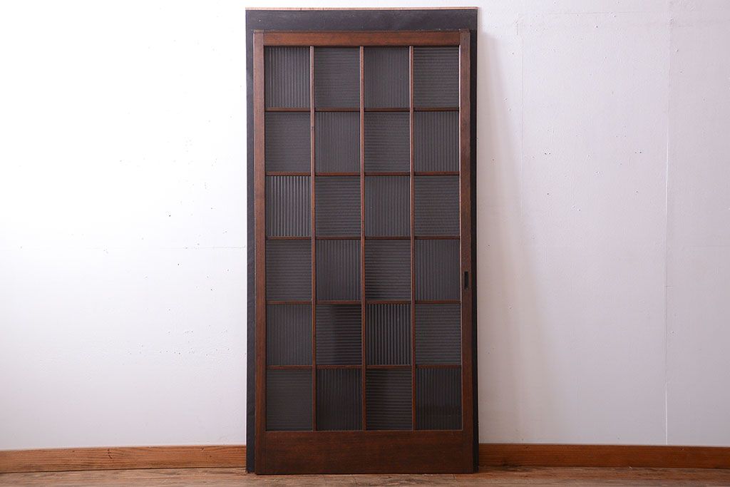 和製アンティーク　モールガラス入り!レトロな格子引き戸