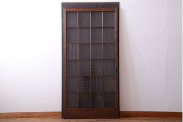 和製アンティーク　モールガラス入り!レトロな格子引き戸