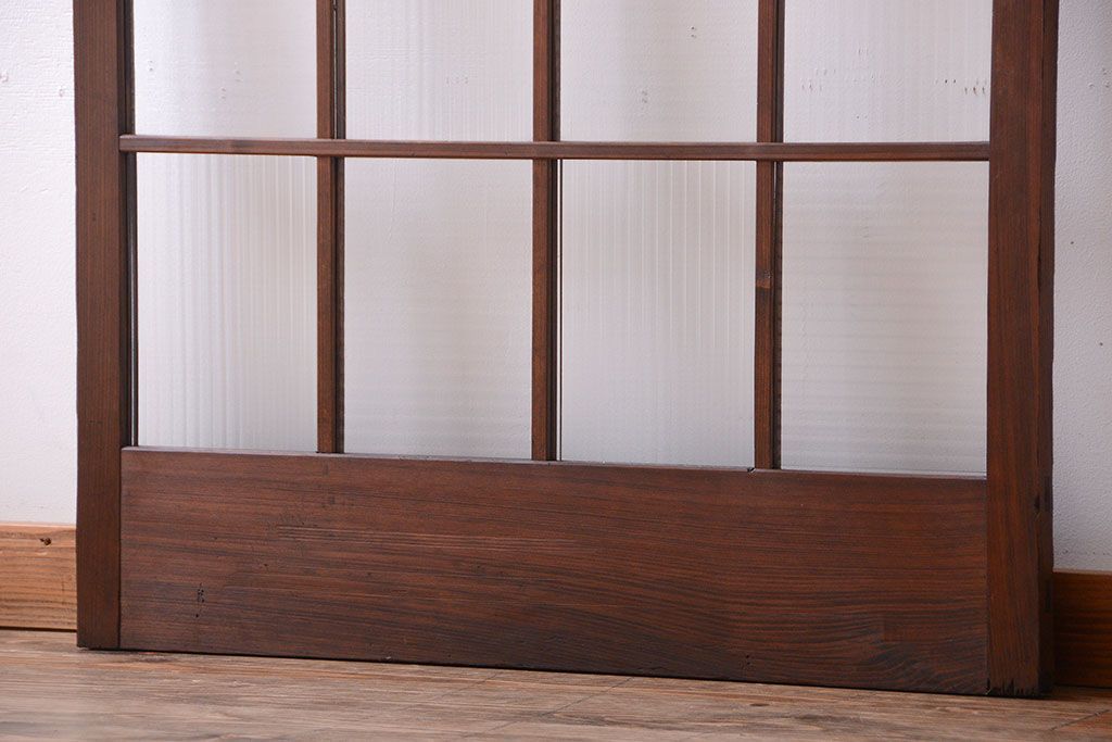 和製アンティーク　モールガラス入り!レトロな格子引き戸