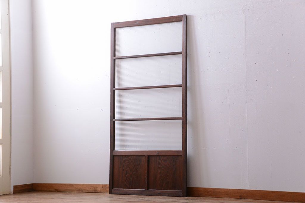 アンティーク　古い木製のモールガラス入り引き戸