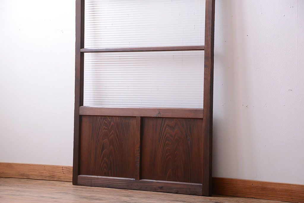 アンティーク　古い木製のモールガラス入り引き戸