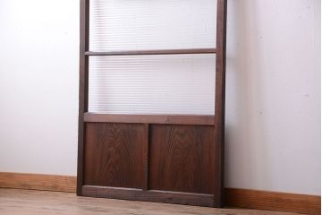 アンティーク　古い木製のモールガラス入り引き戸