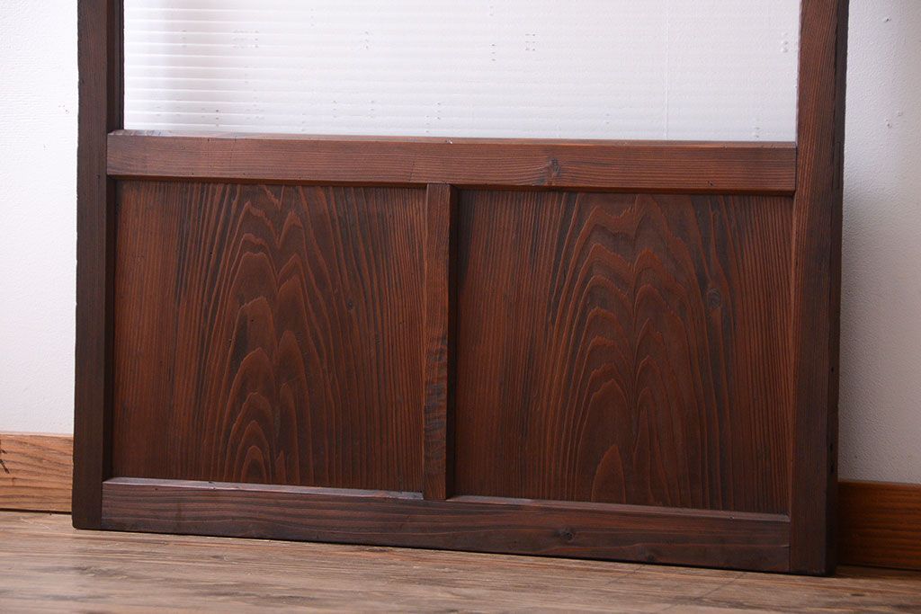 アンティーク　古い木製のモールガラス入り引き戸