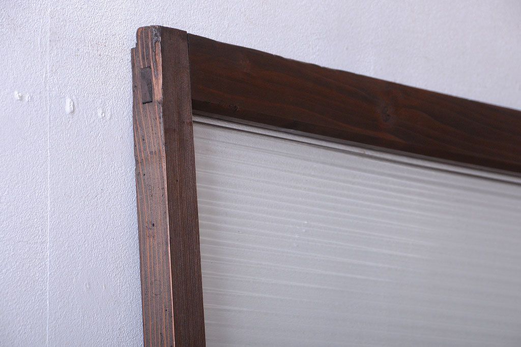 アンティーク　古い木製のモールガラス入り引き戸