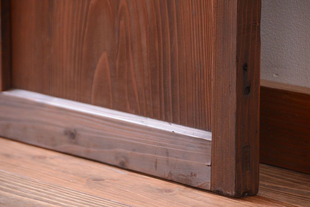 アンティーク　古い木製のモールガラス入り引き戸