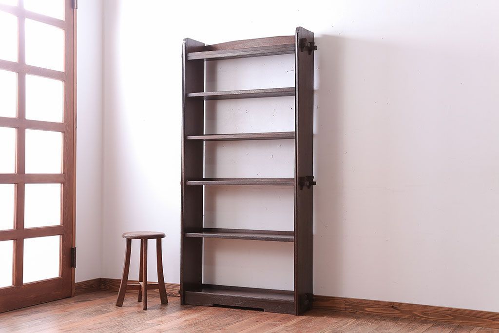 アンティーク家具　和製アンティーク　古い木製のシンプルな本棚(ブックシェルフ)