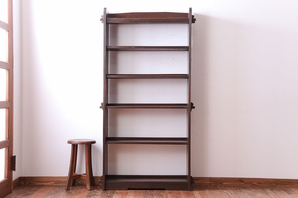 アンティーク家具　和製アンティーク　古い木製のシンプルな本棚(ブックシェルフ)