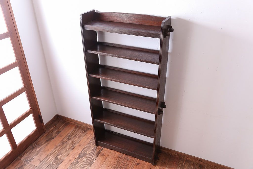 アンティーク家具　和製アンティーク　古い木製のシンプルな本棚(ブックシェルフ)