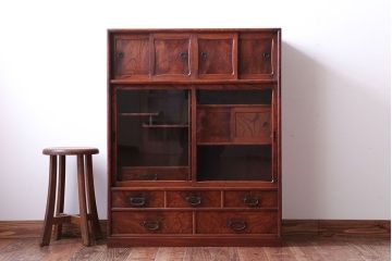 アンティーク家具　古民具・骨董　前面欅材のアンティーク茶箪笥