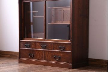 アンティーク家具　古民具・骨董　前面欅材のアンティーク茶箪笥