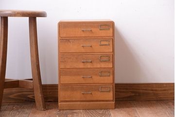 レトロ家具　和製アンティーク　ネームプレート付き!昭和レトロな古いナラ材の小引き出し