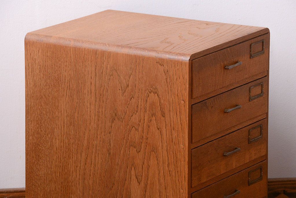 レトロ家具　和製アンティーク　ネームプレート付き!昭和レトロな古いナラ材の小引き出し