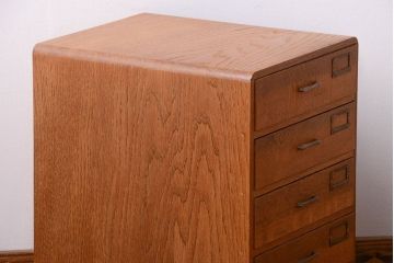 レトロ家具　和製アンティーク　ネームプレート付き!昭和レトロな古いナラ材の小引き出し