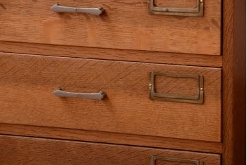 レトロ家具　和製アンティーク　ネームプレート付き!昭和レトロな古いナラ材の小引き出し