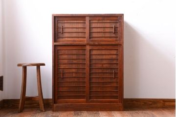 アンティーク家具　和製アンティーク　古い木の引き戸収納棚(下駄箱)